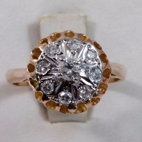 Exquisite 14K Karat 585 Stamp Solid Two Tone Multi Color Gold Ring with Diamonds - Picture 2 of 12